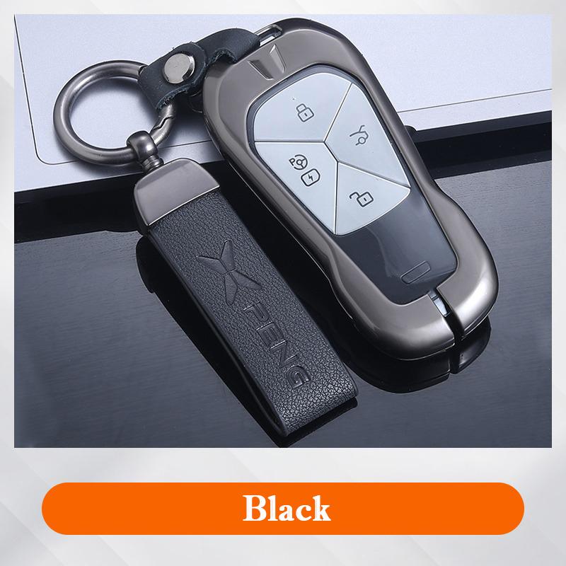 

For Xpeng G6 G9 Car Key Case Zinc Alloy Leather Full Protection Key Cover Leather Remote Fob Holder Keychain Auto Accessories чёрный
