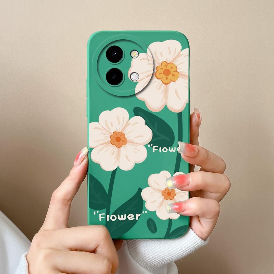 For Vivo Y38 5G Cases Love Heart Flowers Liquid Silicone TPU Shockproof Cover For VivoY200i VivoT3x Prevalent Coque Funda Shell