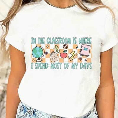 Moda Damska Urocza Papeteria Astronauta Nadruk Listów T-shirt Zabawny Casualowy Okrągły Dekolt Krótki Rękaw T-shirt Lato Damski T-shirt