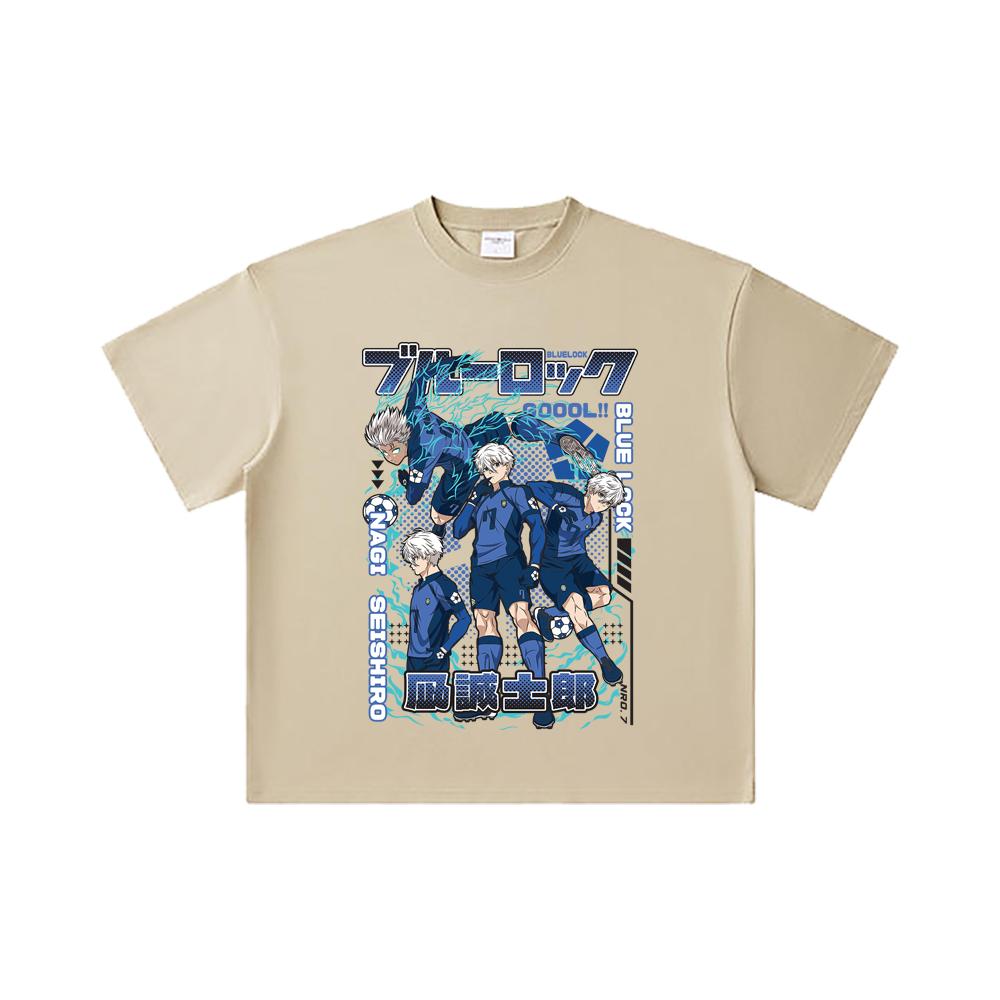 260 GSM Double Yarn 32 Count 100% Cotton Blue Lock V3 Print Unisex Heavy Cotton T Shirt