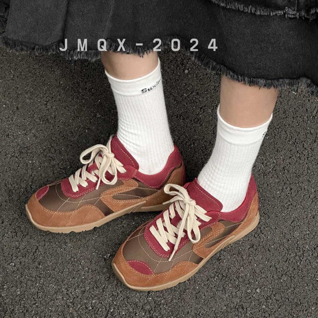 Leather version~ Blogger with the same fashionable color scheme retro German training shoes women's 2025 new casual flat sneakers