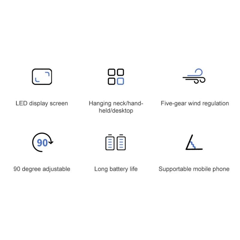 Mini ventilator portabil USB, pliabil, portabil, agățat pentru gât, ventilator reîncărcabil prin USB cu 5 viteze, cu suport pentru telefon și ecran de afișare