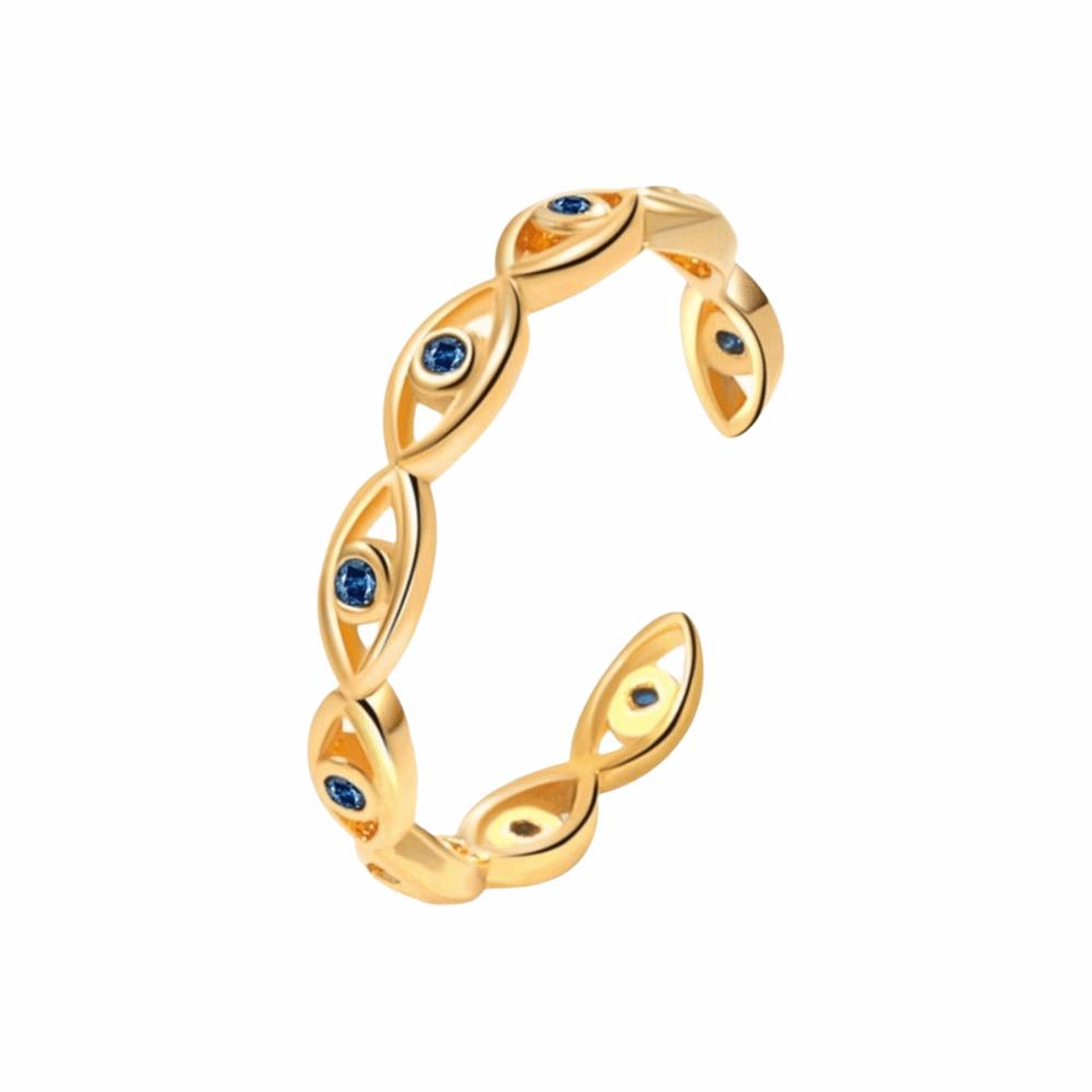 Adjustable Turkish Ring Trendy Blue Zircon Ring Silver Demon Eye Open Ring  Gift