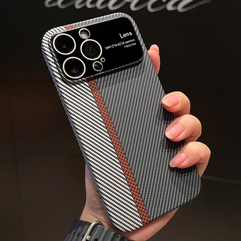 

Роскошный ультратонкий чехол с текстурой из углеродного волокна для iPhone 14 13 12 11 Pro Max, большое оконное стекло, объектив камеры, противоударный матовый жесткий чехол для ПК