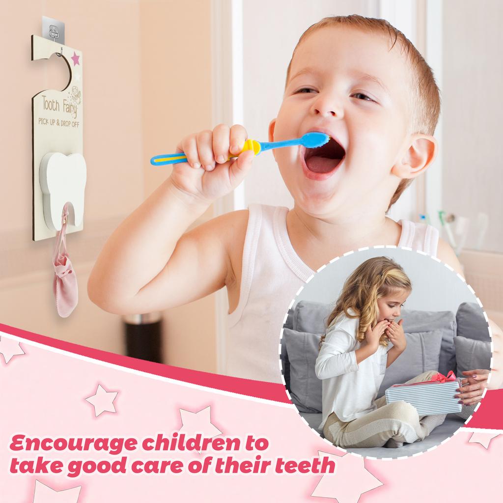 Wooden Tooth Fairy Door Hanger Cute Hang Teeth Keepsake Container Meaningful Tooth Fairy Holder Bag Lost Tooth Children Gifts