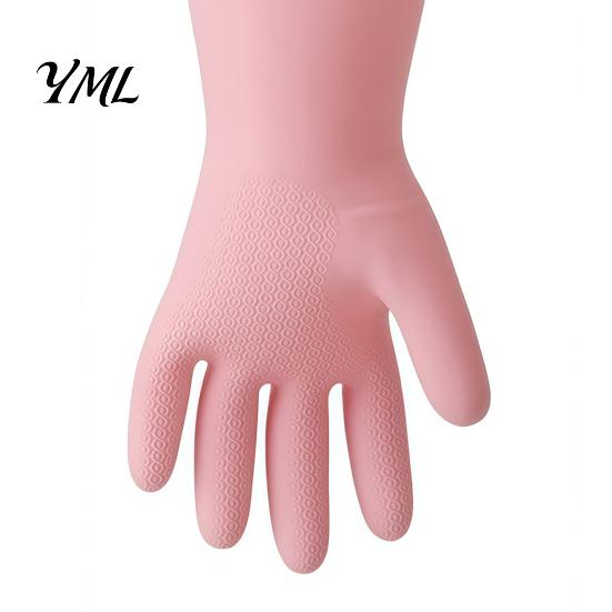 Dishwashing Gloves for Sensitive Hands Long Sleeves Gloves, Thick Fleece Lining Non-Slip Silicone Cleaning Warm Household Reusable Waterproof Kitchen