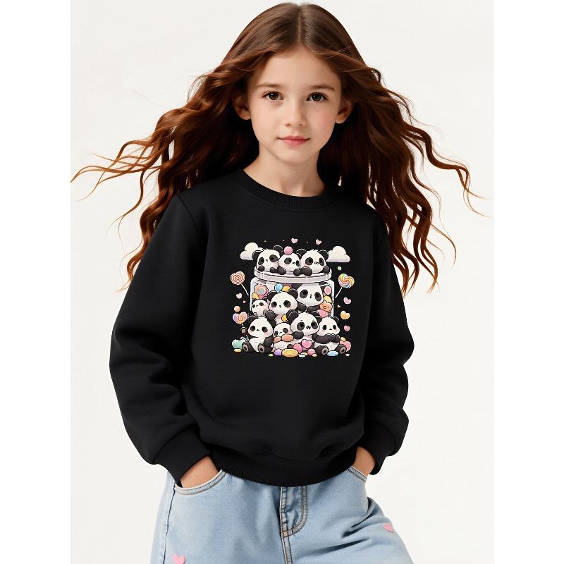 Kids Sweatshirt,Crew Neck Fashion Top, Fun "Cute Panda Candy Jar" Patterned Sweatshirt, for Everyday Casual Wear, for All Kinds of Daily Outfits