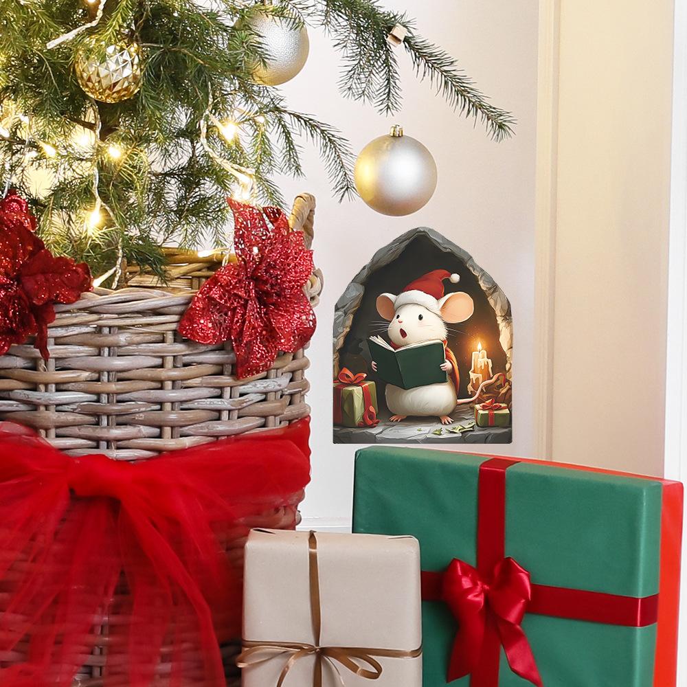 Șoarece Cartoon de Crăciun Citind, Gaură de Șoarece, Dormitor Casual, Cameră de Zi, Decor Acasă, Autocolante de Perete