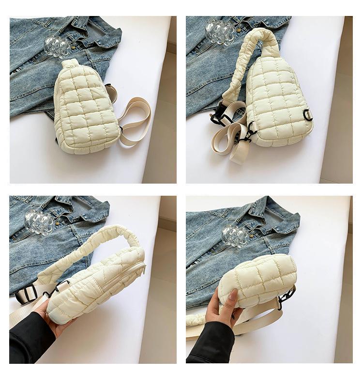 White Plaid Puff Shoulder Bag - Trendy, Versatile, and Cute for 2026