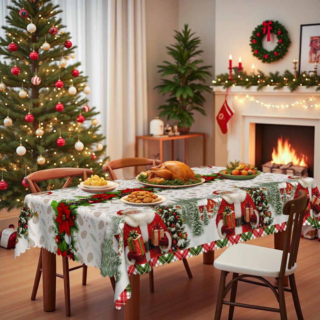 

Christmas Round Tablecloth, Santa Gift Snow Print, Waterproof Tablecloth Christmas Eve Christmas Tablecloth Round tablecloth-152x152cm