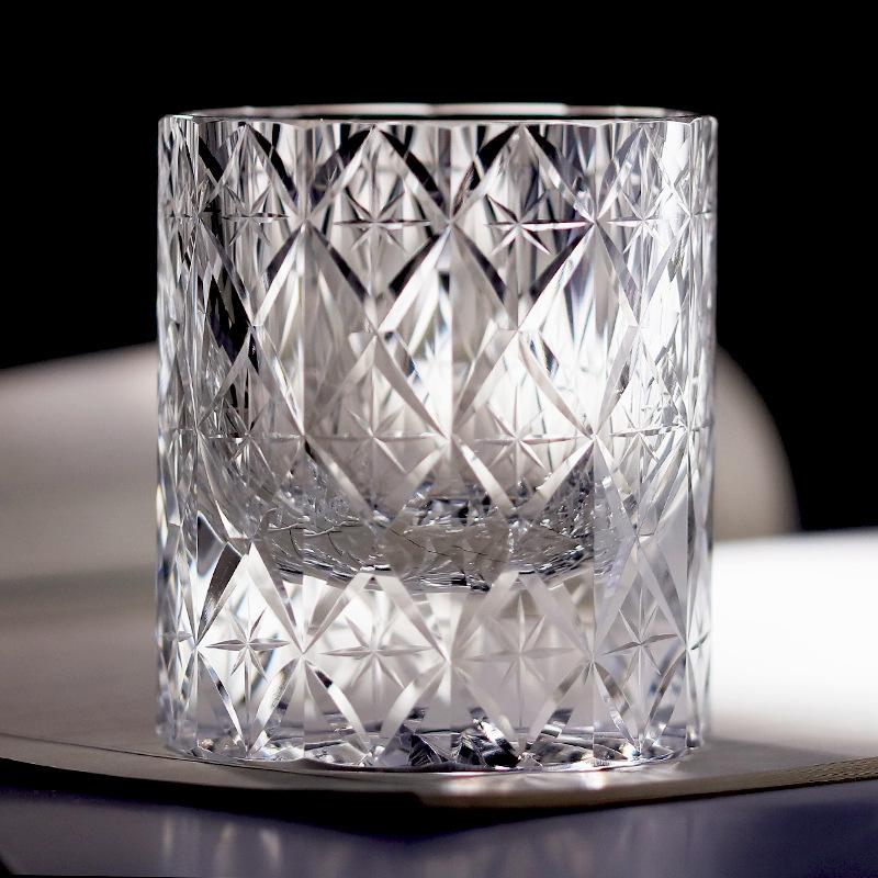 Jinzhi Japanese Hand-carved Edo Cut K9 Crystal Glass Whiskey Glass 12-sided Star Seven Treasure Pattern