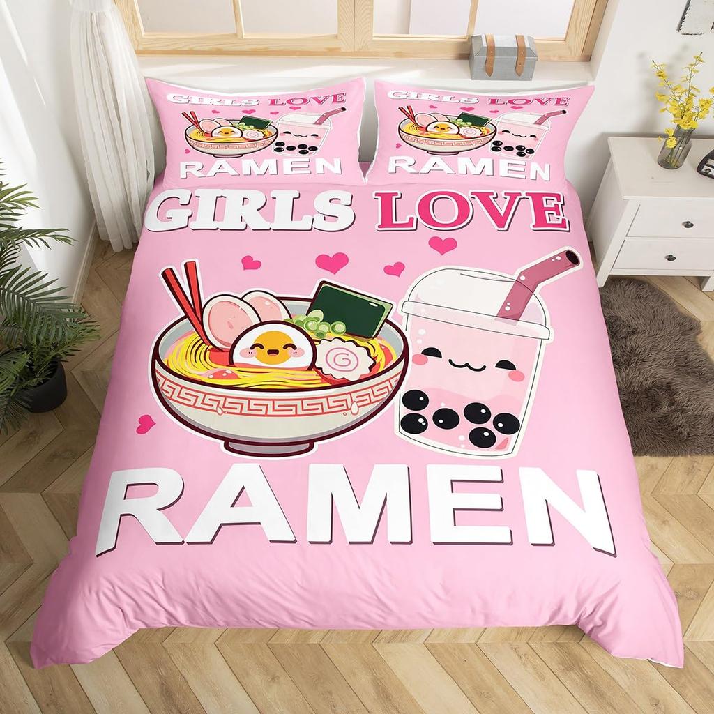 Cartoon Milk Tea Duvet Cover for Kids Teens Lightweight Quilt Covers Bedroom Decor Afternoon Tea Themed Bedspread Cover No Quilt