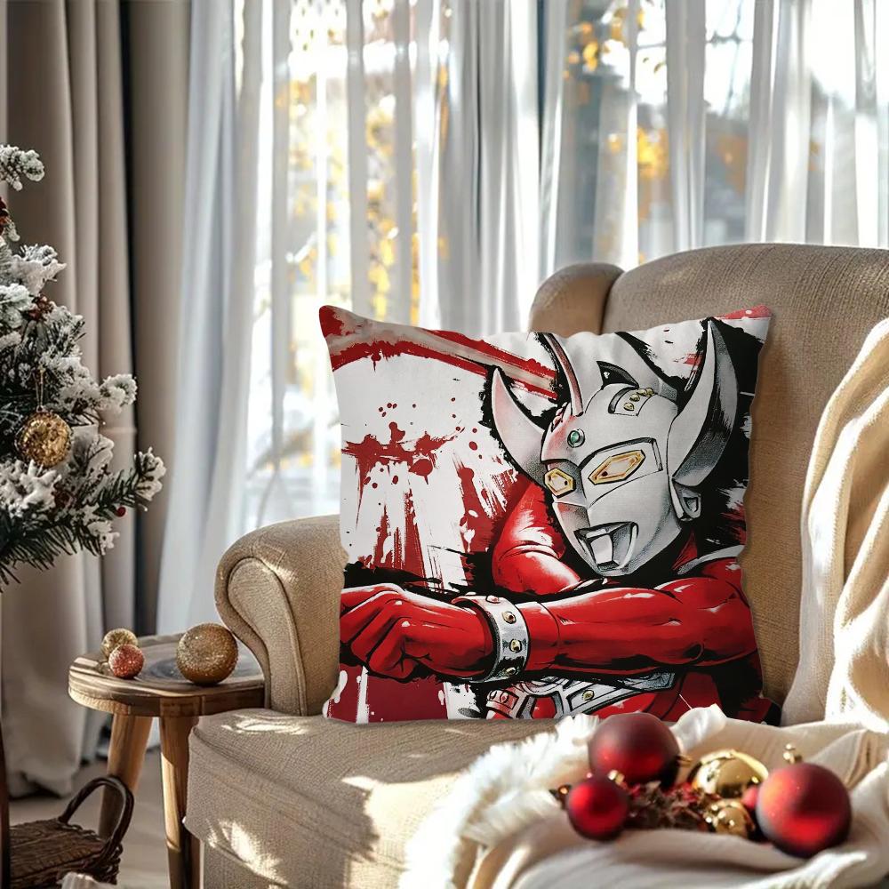 U-Ultraman Animated Hero Pillow Case Square Pillow Bedroom Sofa Leisure Comfort Cushion Car Living Room Home Decoration 40X40