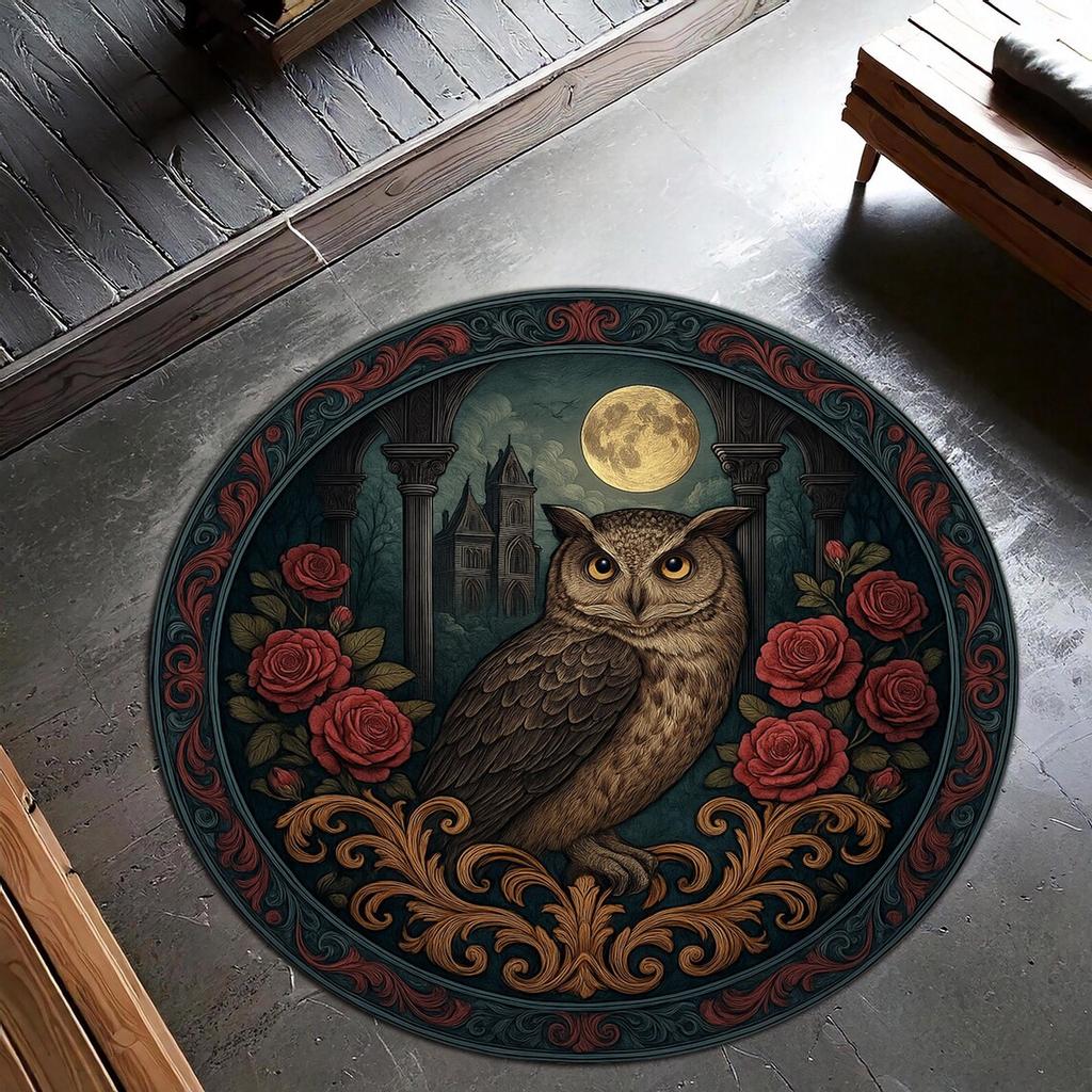 Floral Round Rug with Bee Design, Washable Carpet Boho Vintage Crow Rug for Living Room, Bedroom, Home Decor Floor Mat