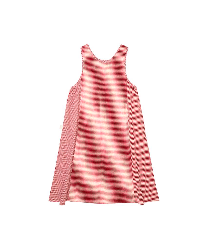 Goteu Check Long Vest Dress - Red Check