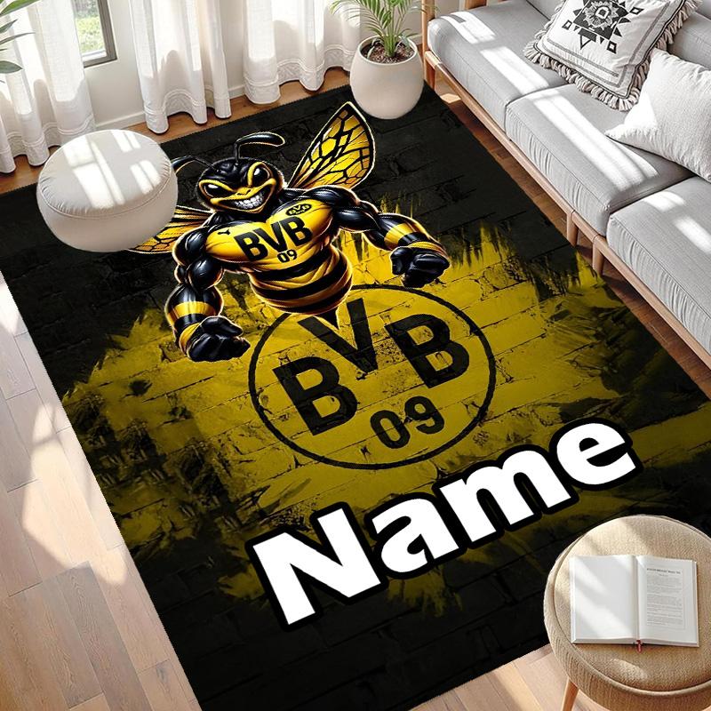 Custom Name Personalized Borussia Dortmund Print Carpet, Versatile Home Decor Rug, for Playroom, Apartment, Balcony, Entryway, Hallway Gift