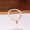 Natural Pearl and Rose Quartz Sugar Cube Pendant Bracelet Light luxury and gentle style versatile bracelet