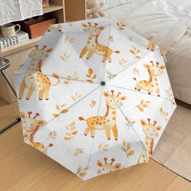 1pc Giraffe Leaves Pattern Umbrella Design Automatic Opening and Closing Umbrella, High-quality Travel Umbrella,  c1128033