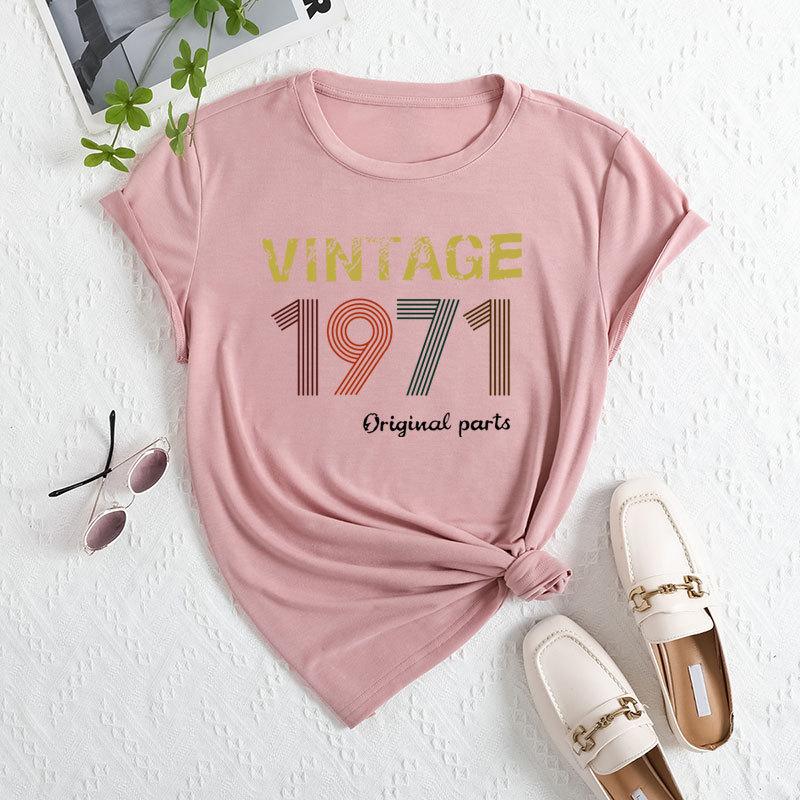 Summer Women's Fashionable Digital Short Sleeved Casual Loose Cotton Round Neck Top