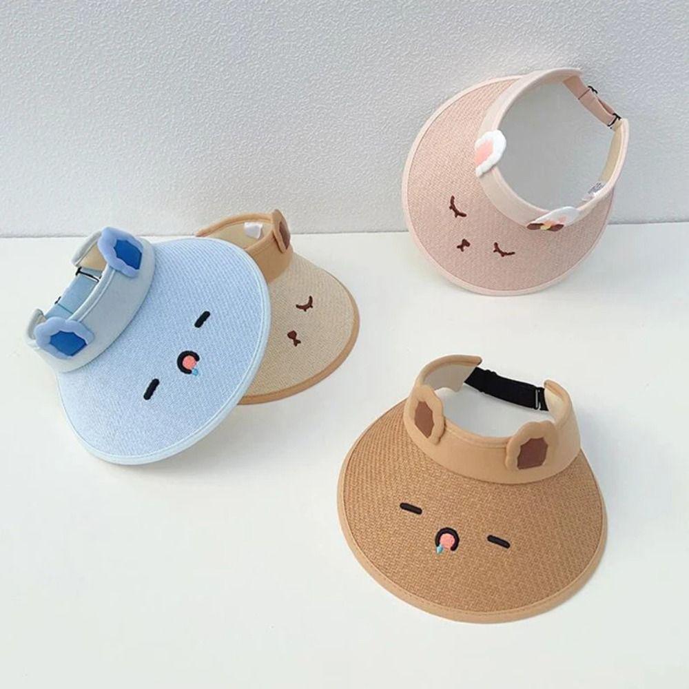 Sun Hat Children Straw Sun Hat Shading Hat Children's Visor Hat Cartoon Sunshade Hat  Beach