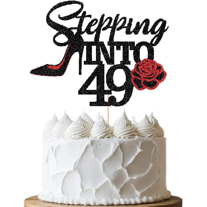 Stepping Into 40 Cake Topper,Still Fabulous at 40 Cake Decor,Funny Happy 40th Birthday Party Supplies,Highheel Rose Sign Cheers to 40 Years Black Red