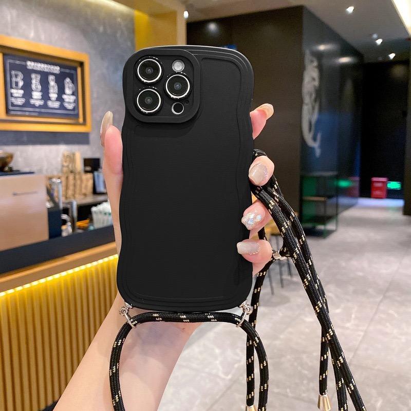 

Travel Strap Case For iPhone 17 Pro Max 16 14 13 12 11 15 Plus Air Crossbody Lanyard Cord Shockproof Soft Silicone Wave Cover for iPhone 17&Case & Strap