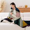 1pc Monet-Style Abstract Woman Face Print Plush Fleece Blanket - Mauve Teal/Navy Blue Golden Beige Soft Thick All-Season Luxur