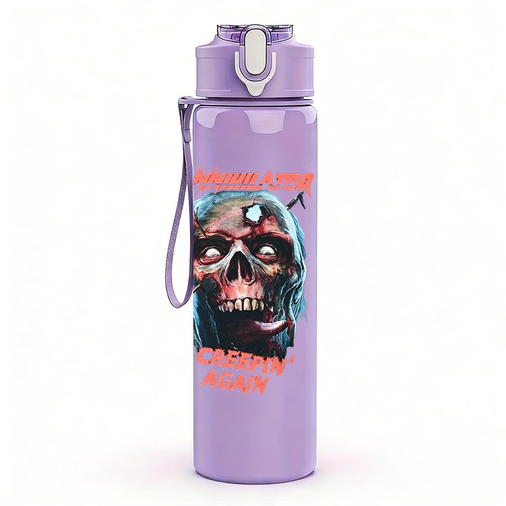 1PC Retro red masked figure band print 750ml colorful plastic sports water bottle leakproof pop up lid with straw for outdoor work home use