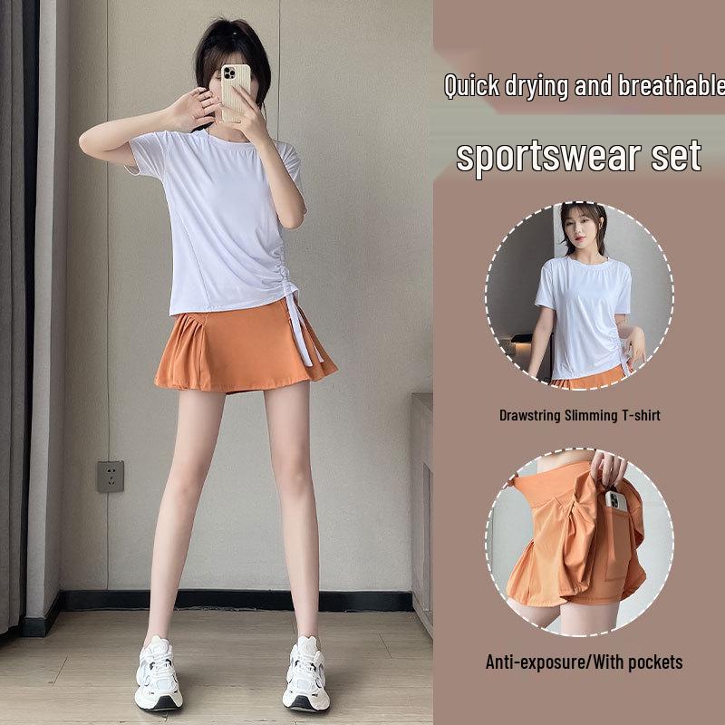 Dámská letní 2025 tenisová a jógová sukně z ledového hedvábí s ochranou proti slunci - Středně dlouhá pro sporty jako badminton a fitness