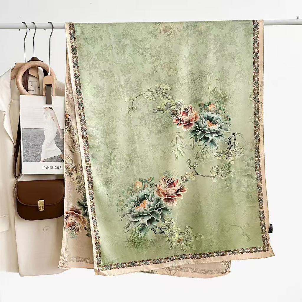 Double-Sided High-End Fragrant Cloud Yarn Long Silk Scarf Shawl 180 * 70 Retro Chinese Style Elegant Silk Scarf