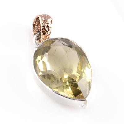 Natürlicher Zitronenquarz Edelstein 925 Sterlingsilber Zweifarbiger Anhänger 1,4'' C7A71