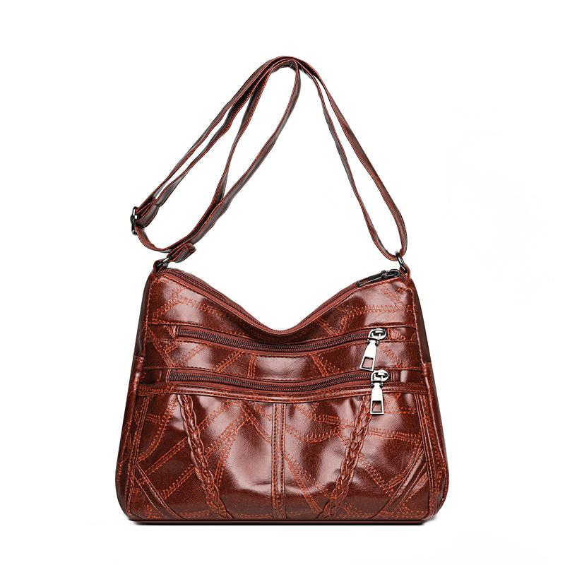 

Женская мягкая кожаная сумка через плечо, большая вместимость, сумка на плечо для женщин среднего возраста, многосекционная сумка для мам коричневый