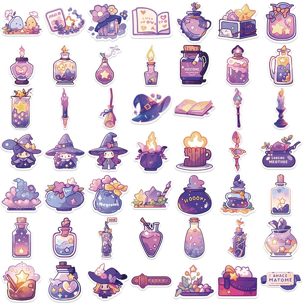 10/30/50pcs Kawaii Magic Potion Stickers Cute Witch Cartoon Decal Pack DIY Stationery Suitcase Laptop PVC Decoration Sticker Toy