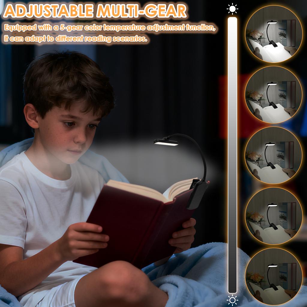 LED Rechargeable Reading Book Lamp 360° Flexible Folding Clip On Book Light 5 Color Temperature Mini Protable LED Camping Lamp