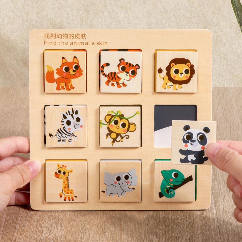 Wooden Fruit Animal Matching Board For Kids Educational Montessori Learning Toy