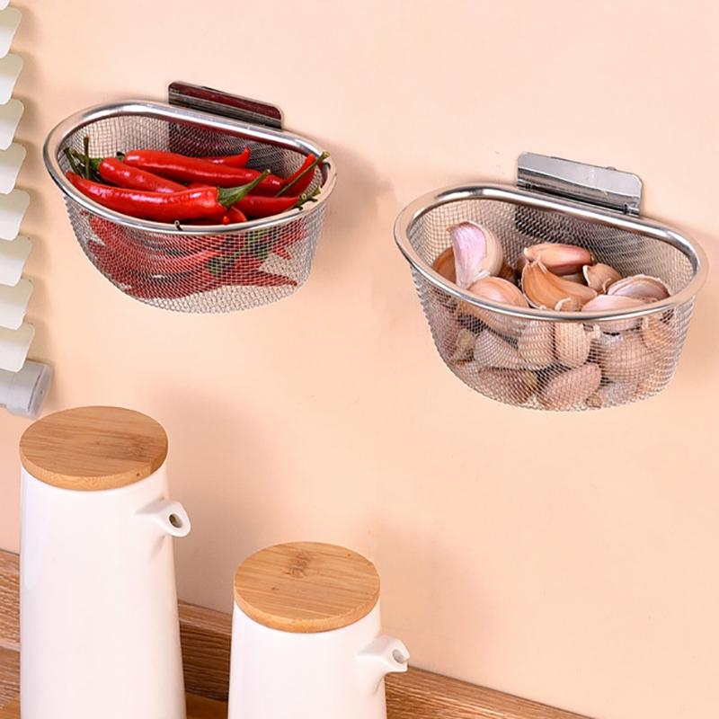 

Многофункциональная кухонная настенная полка для лука-порея и имбиря, подвесная корзина, настенное хранение, кухонные дуршлаги, аксессуар для раковины 1pcs