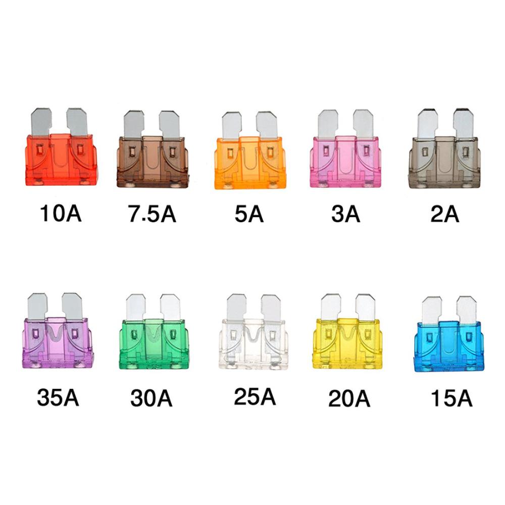 100PCS/BOX Car Fuse Medium 2A 3A 5A 7.5A 10A 15A 20A 25A 30A 35A,  Auto Fuse Combination Kit, Size 19x5x18.5mm