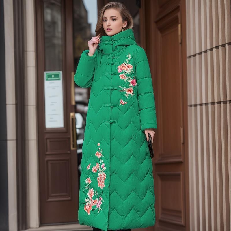 Retro Cotton-padded Jacket Long Knee-length Cotton-padded Clothes Women's Cotton-padded Clothes Buckle