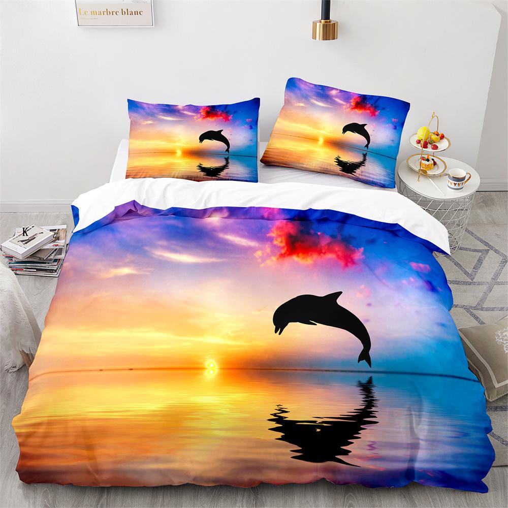 Dolphin Duvet Cover King Queen Size Lovely Sea Life Bedding Set For Kids Boy Girl Cute Ocean Animal 2/3pcs Polyester Quilt Cover