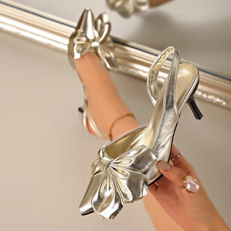Women's Shoes 2025 Slingbacks Women's High Heels Pointed Toe Dress Pumps Women Butterfly-knot Shoes Ladies Thin Heels