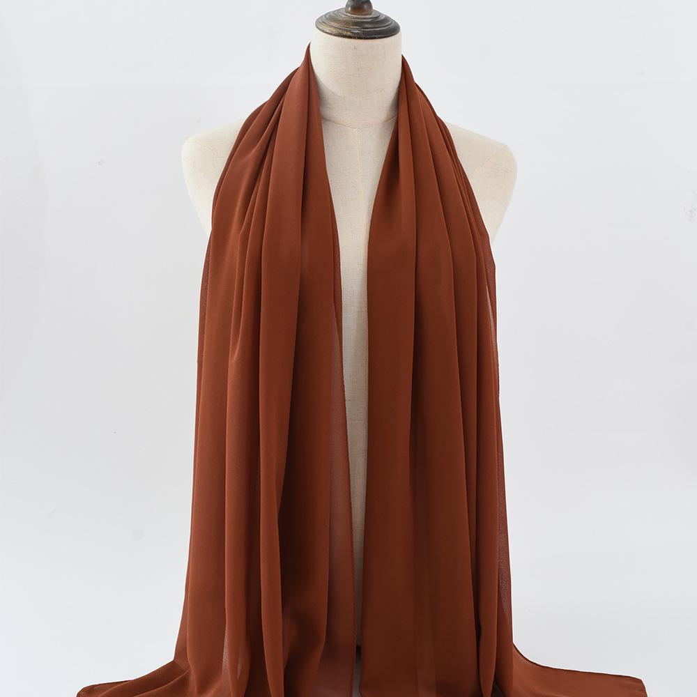 Damen einfarbiger Perlen-Chiffon-Bubbleschal, langer Seiden-Kopfschal, 70x180cm, nahöstlicher Stil