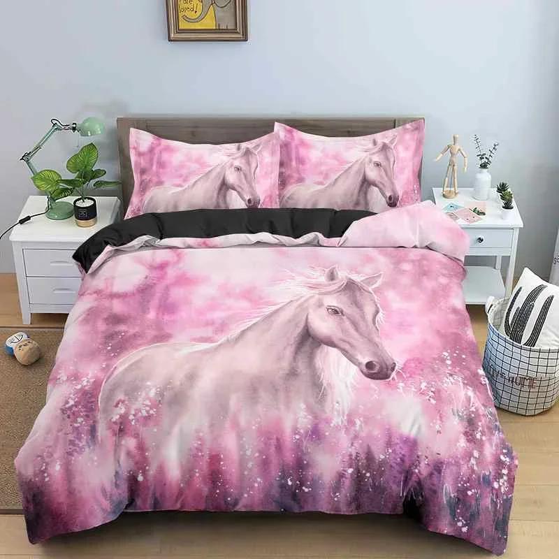 Bettbezug-Set mit 3D-Tierdruck, dominantes galoppierendes Pferde-Bettwäscheset, weiche 2/3-teilige Polyester-Bettbezüge mit Kissenbezug