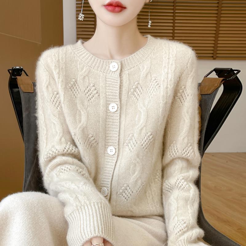 

Женский кардиган Qinghe Cashmere из 30% кашемира - Мягкий и теплый свитер из шерстяной смеси M бежевый