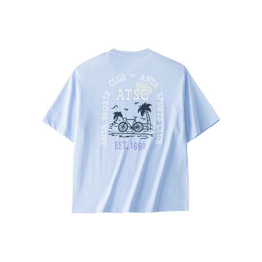 Anta Breathable Casual Printed Letter Round Neck Short Sleeve T-Shirt Women Tops Sky-Blue 162428107-2