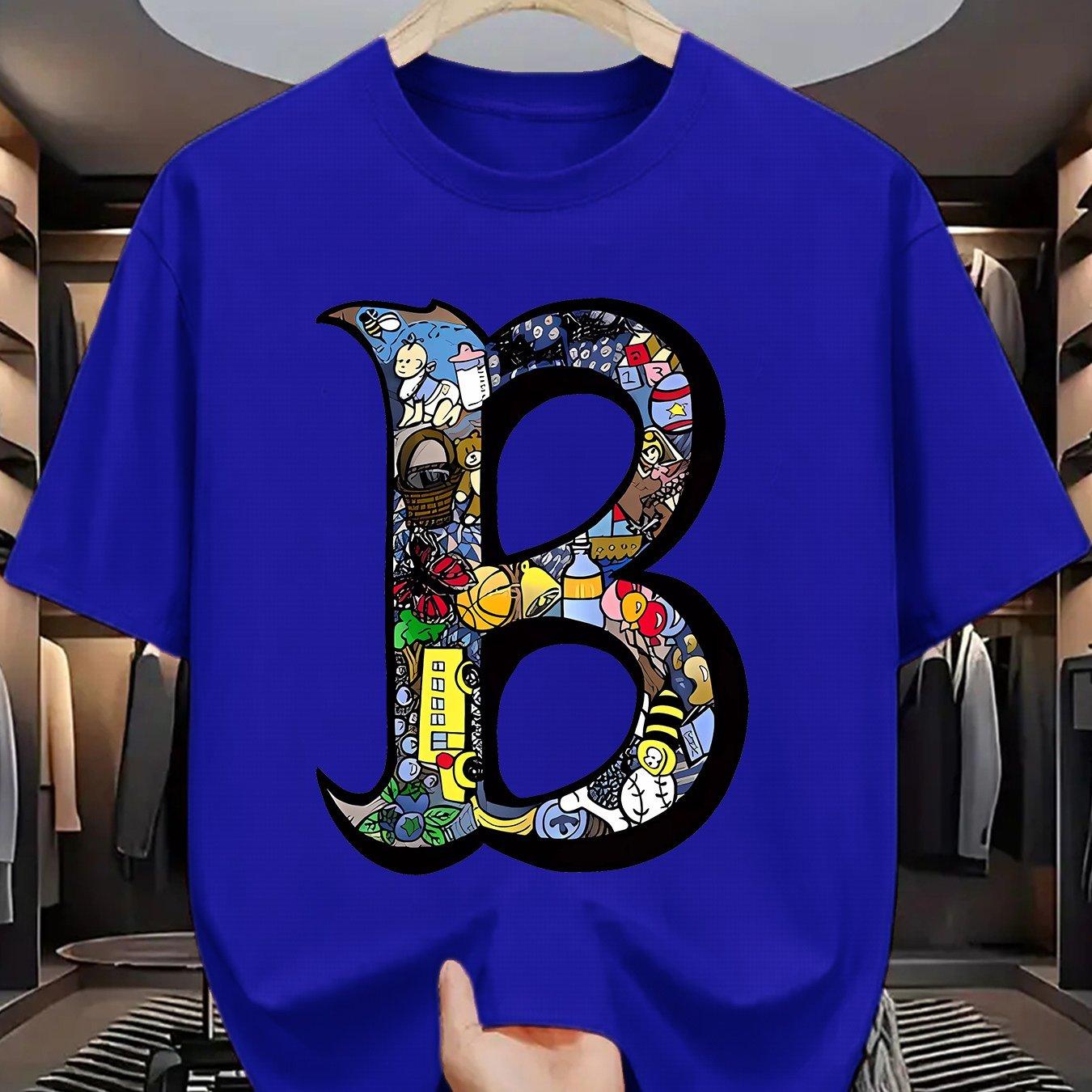 Summer men s 100 cotton sports casual fashionable loose plus size creative B-letter printed round neck short sleeved T-shirt top S