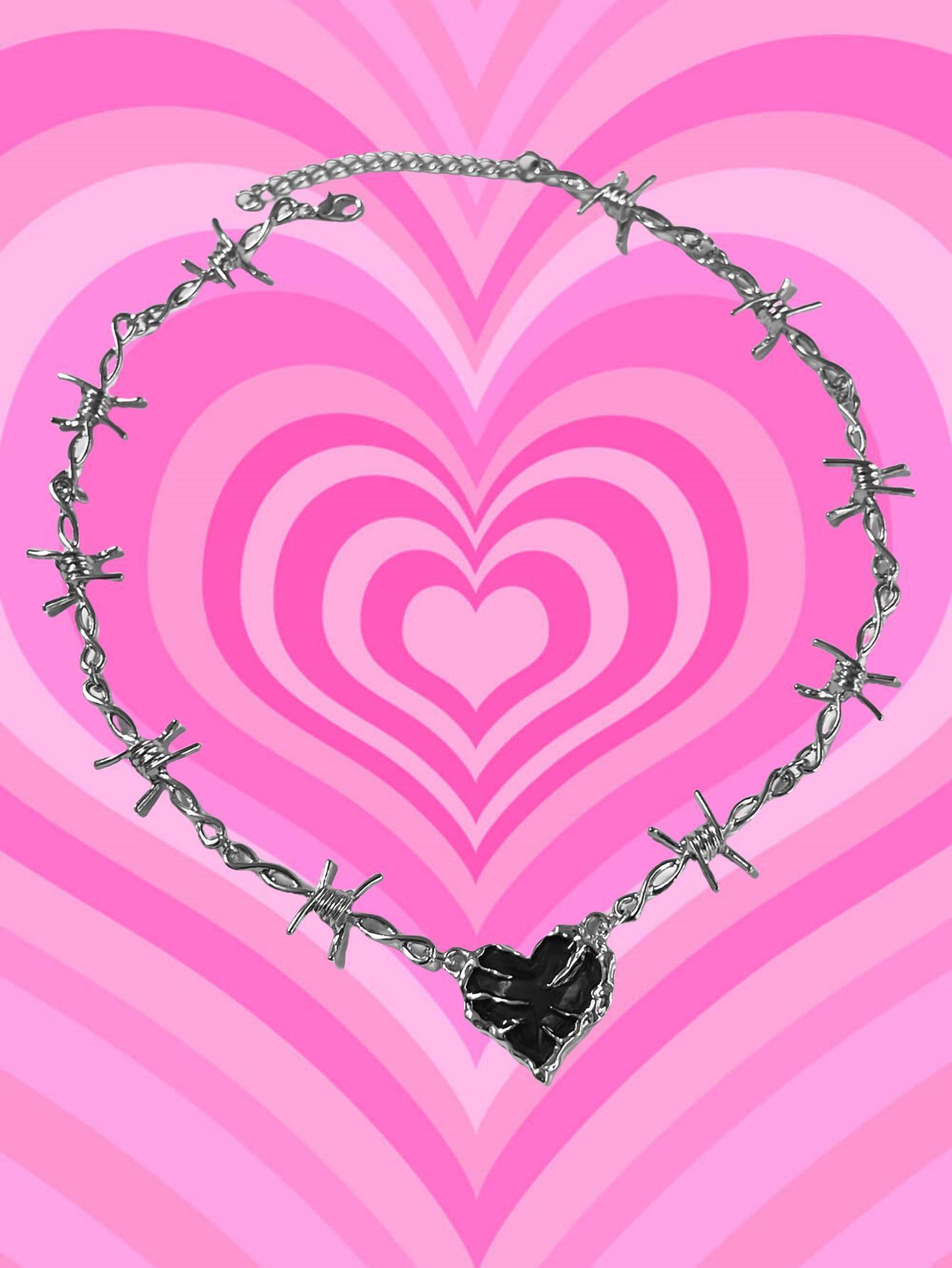 

Yk2 Gothic Silver Color Thorns Knotting Metal Chain Red Heart Pendant Necklace for Women Hallowmas Collar Chain Jewelry Gifts чорний