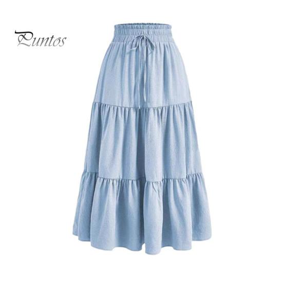 

Женская юбка макси с эластичной талией, регулируемой завязкой, оборкой, прострочкой, длиной до щиколотки, однотонная дышащая длинная юбка А-силуэта S светло-синий