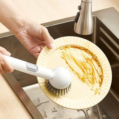 Dish Scrubber Brush with Handle Stain Removal Cleaning Brush Deep Pot Scrubbing Tool Kitchen Utensils