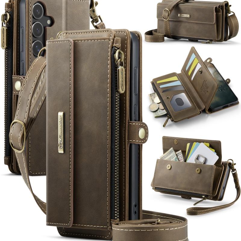 Long Lanyard Flip Leather Phone Case for Samsung Galaxy S26 Ultra S25 FE S24 Plus S23 S22 S21 A57 A17 A16 A56 A15 A55 A14 A54 Zipper Wallet Card Cover