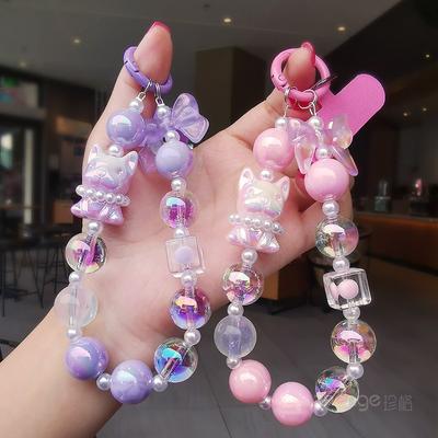 Pearl Dog Colorful Round Bead Bracelet Women's Ins Simple Fashion Small Fresh Mobile Phone Lanyard Lanyard Short Wrist